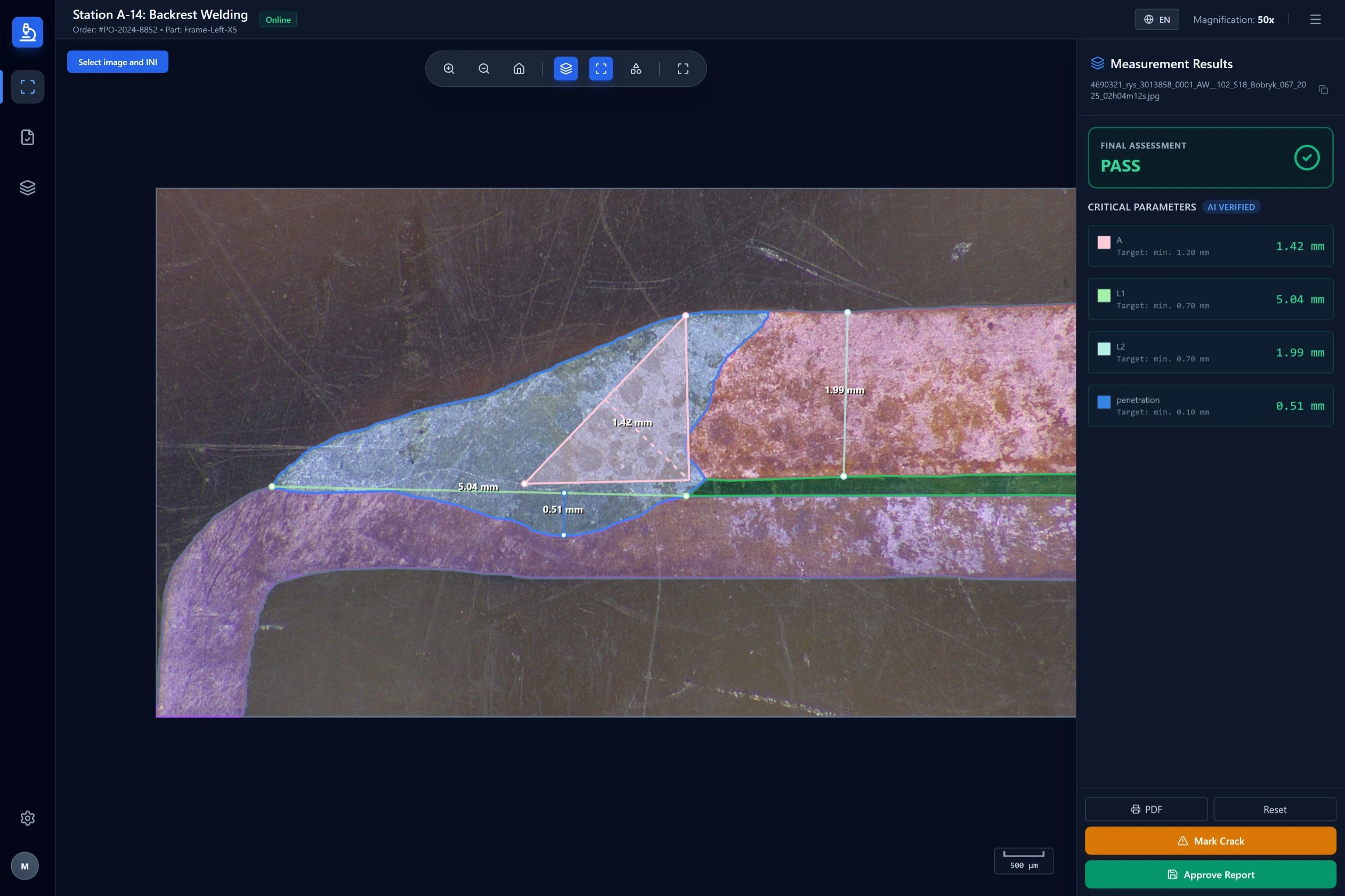 Demonstration of AI-powered weld analysis on a cut and etched image