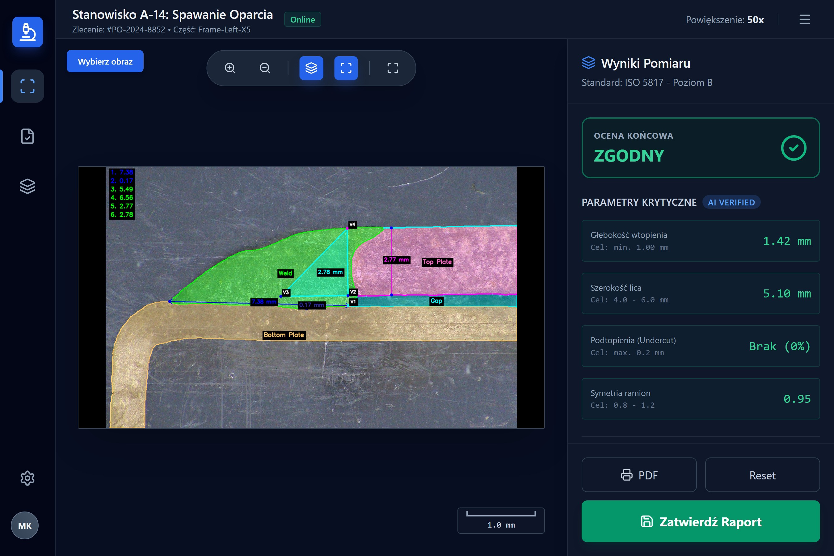 Demonstration of AI-powered weld analysis on a cut and etched image